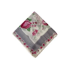 1960s Blooming Pink Roses Floral Design Cotton Lady's Handkerchief